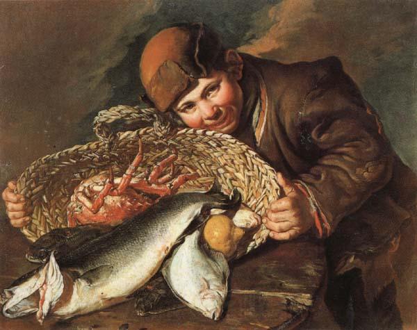 CERUTI, Giacomo Boy with a  Basket of Fish France oil painting art